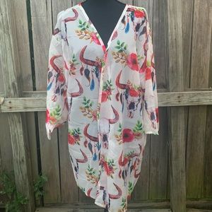 Sheer skull print kimono